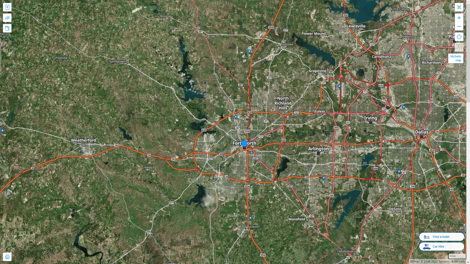 Fort Worth Texas Highway and Road Map with Satellite View